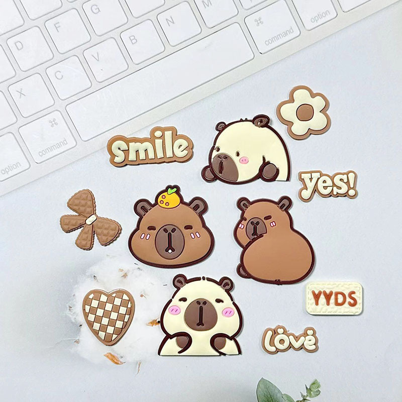 New Cartoon Cute Capybara DIY Soft Rubber Accessories Phone Case Hole Shoe Water Cup Decoration Stickers Wholesale