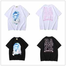 跨境批发2021夏季新款潮牌BAPE日本限定富士山樱花猿人头短袖T恤
