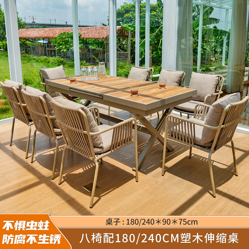 Al Aire Libre mesa y silla patio anticorrosión de madera jardín al aire libre cafetería al aire libre de madera de plástico tabla larga combinación fábrica de Ventas Directas