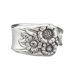 亞馬遜跨境英式花園勺子戒指 三朵花珠寶禮品花朵戒指可開口調節