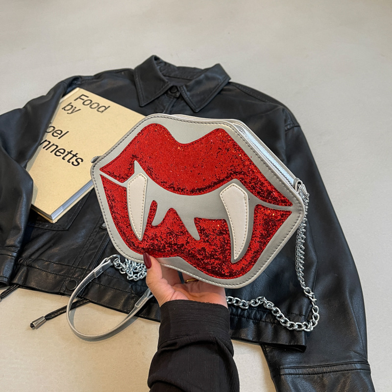 High-End Chain Crossbody Bag for Women 2025 New Halloween Quirky Tooth Bag Dark Gothic Shoulder Bag Trendy High-End Chain Crossbody Bag for Women 2025 New Halloween Quirky Tooth Bag Dark Gothic Shoulder Bag Trendy