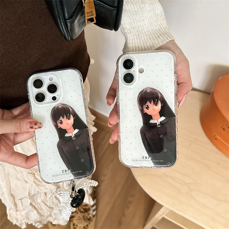 卡通探身黑长发黑衣服女孩适用iPhone16苹果15ProMax/14/13手机壳|undefined