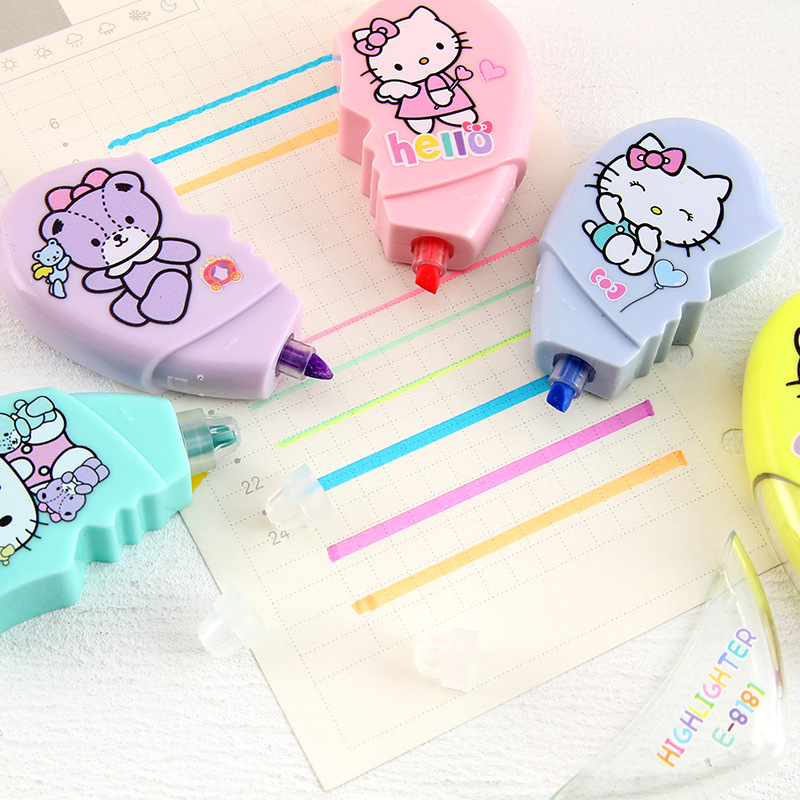 Caricatura gato resaltador de alto valor facial amor color acuático resaltador de color estudiantes de papelería de aprendizaje primario