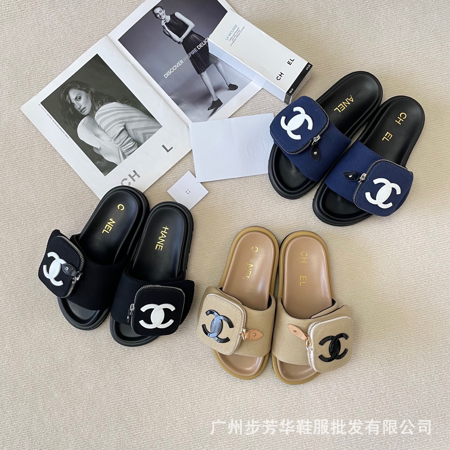 情侣小香高品质25新款口袋拉链一字拖女鞋大码春夏胖墩踩屎感拖鞋