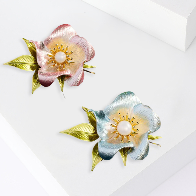 Camellia Brooch Enamel Flower Pin For Women Elegant Suit Accessory_voghion.com