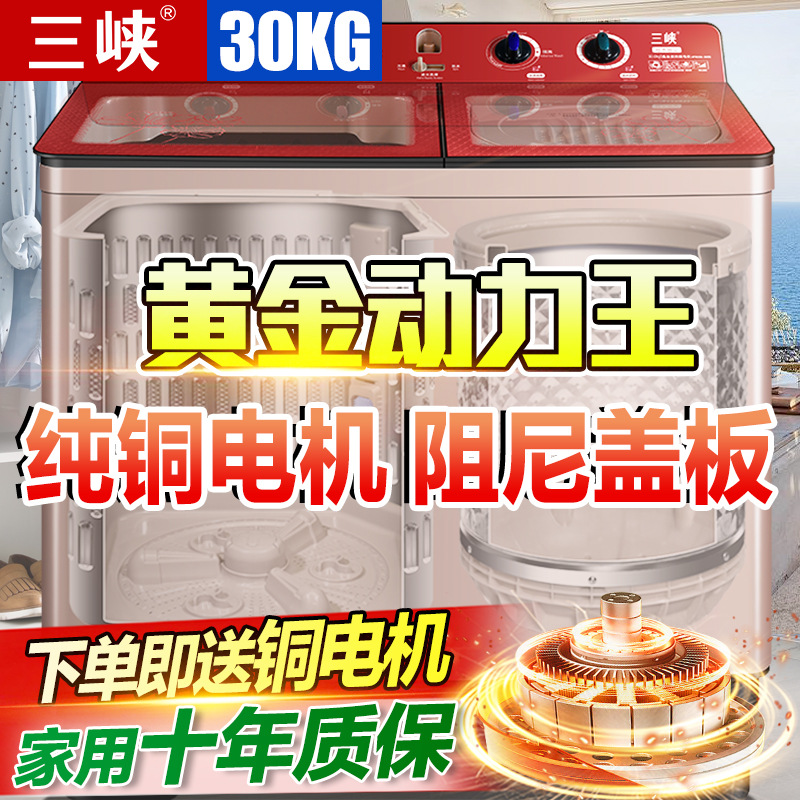 Free Shipping Three Gorges 30kg Household Semi-Automatic Washing Machine Commercial Large Capacity Double Tub Double Cylinder Hotel Pure Copper
