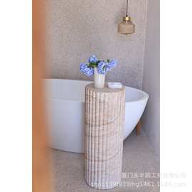 嘻物所设计复古大理石纹路边几高款罗马柱底座展示柱客厅雕塑摆件