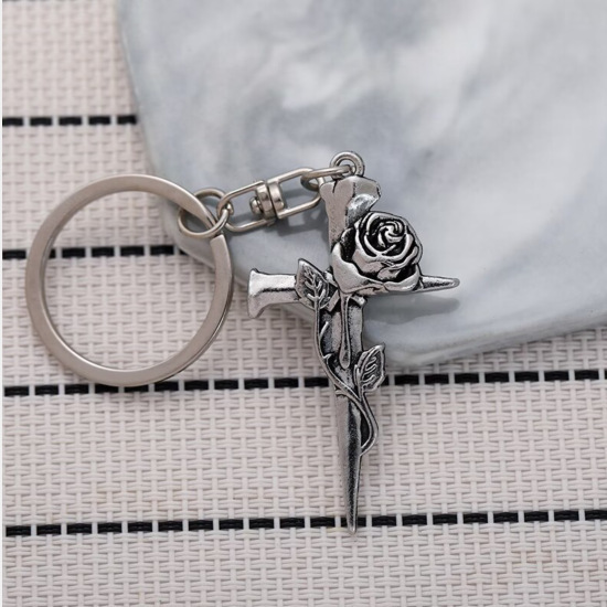 Cross-Border Gothic Style Retro Thorn Rose Cross Keychain Dark Style Metal Pendant Backpack Car Pendant