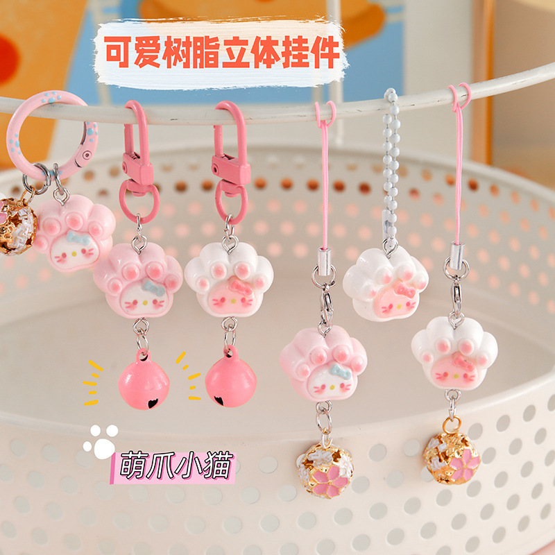 Cute cat claw bell circle buckle pendant girl heart cat bag key chain pendant girlfriends gift wholesale