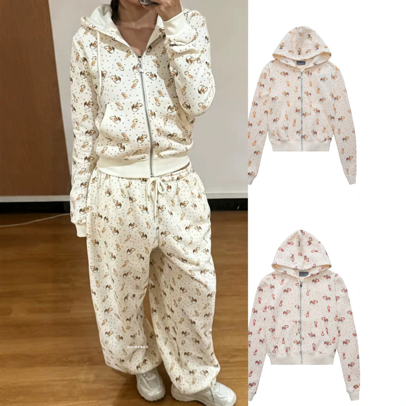 Same style as the Instagram influencer's~Y2K anime-style iAime full-print rabbit long-sleeve zip-up hoodie and sweatpants set for women Same style as the Instagram influencer's~Y2K anime-style iAime full-print rabbit long-sleeve zip-up hoodie and sweatpants set for women