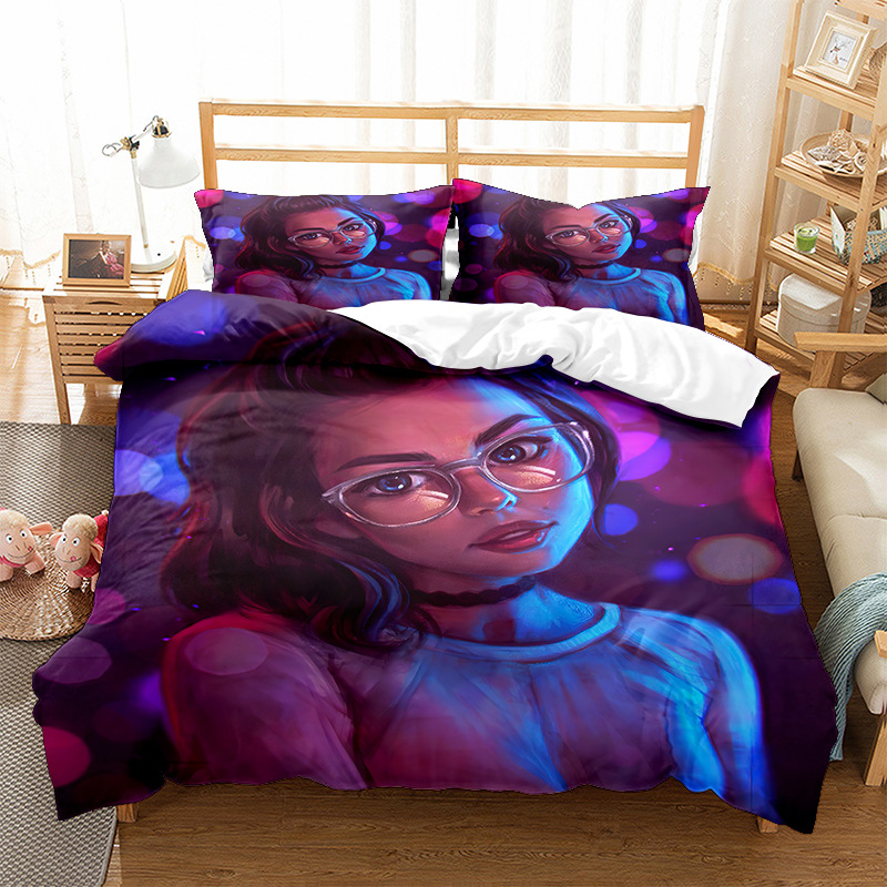 Girls 3D digital printing three four piece set, duvet cover, bed sheets can be printed_voghion.com