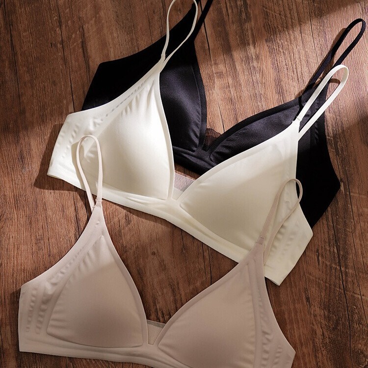 Original French Triangle Cup Seamless Intimates for Small Breasts Without Rims Soft Support Anti-Sagging Spaghetti Strap Bra for Thin Girls