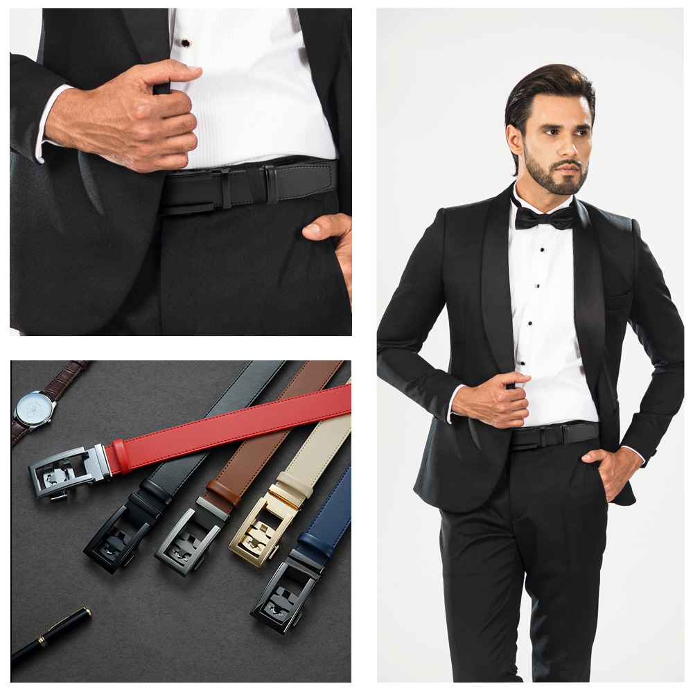 Amazon transfronterizo nueva aleación hebilla automática cinturón de los hombres de negocios casual correa de piel de vaca fábrica al por mayor