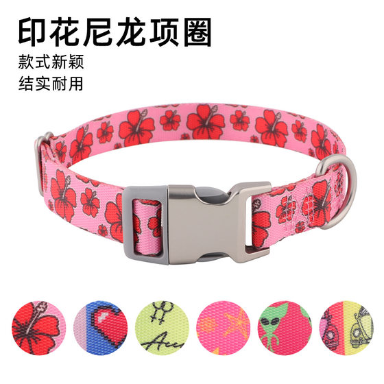 Cross-border New Heat Transfer Flower Pet Collar Large, Medium and Small Dogs Walking Dog Collar Alaska Dog Collar