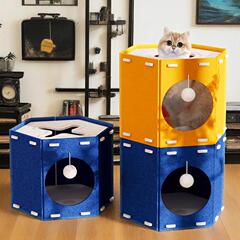 毛毡猫窝猫抓板猫隧道三合一安全感窝毛毡躲避屋猫玩具四季通用