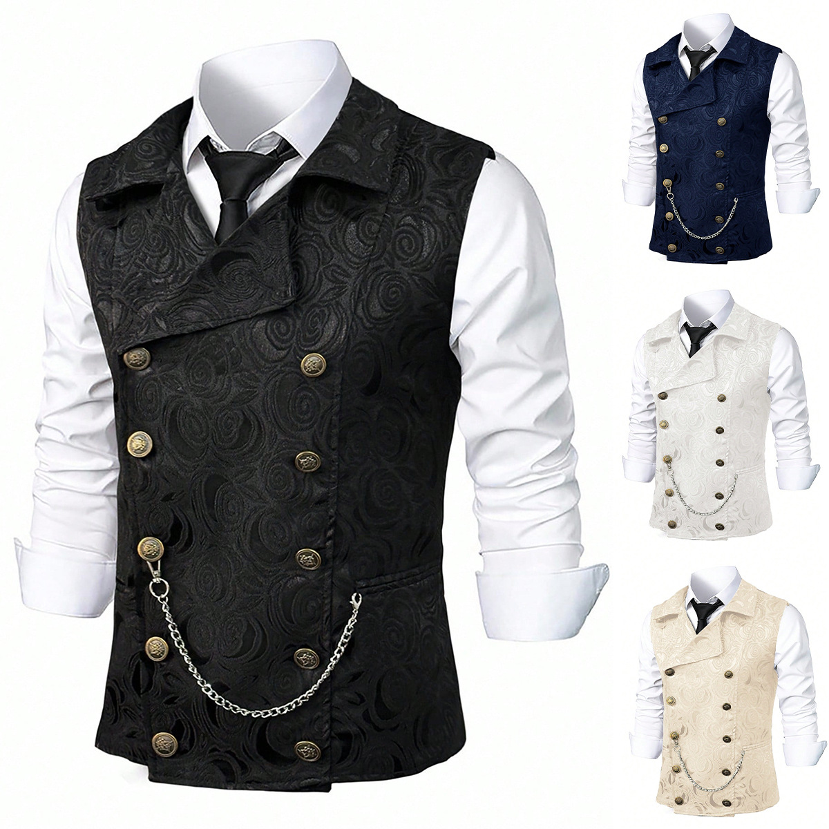 2026 Spring/Summer New Cross-Border European And American Men's Suit Vest Double-Breasted With Chain Detail Light_voghion.com