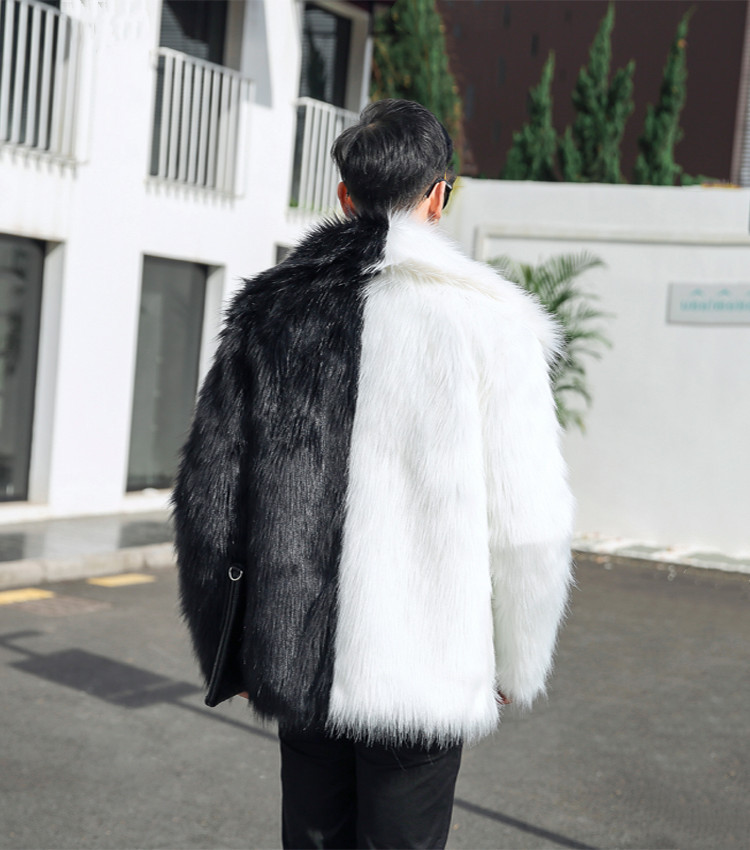 Herrenbekleidung Schwarz-Weiß-Spleißen Herrenpelzmantel Winter neuer Stil warme Mode lange Pelzwindjacke Herrenmantel_voghion.com