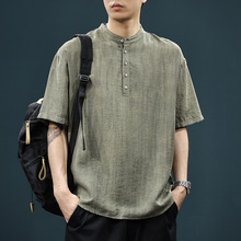夏季薄款短袖T男士新款潮牌休闲宽松国风亚麻百搭半袖长袖上衣