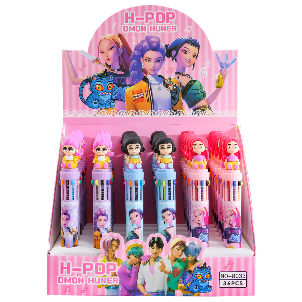 Nuevo grupo de caza de brujas bolígrafo de 10 colores estereoscópico plástico suave tipo de prensa bolígrafo creativo bolígrafo de mano explosivo