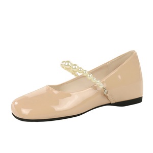 833-K216 French style square toe shallow mouth pearl chain buckle strap with high-end feel, patent leather interior heig