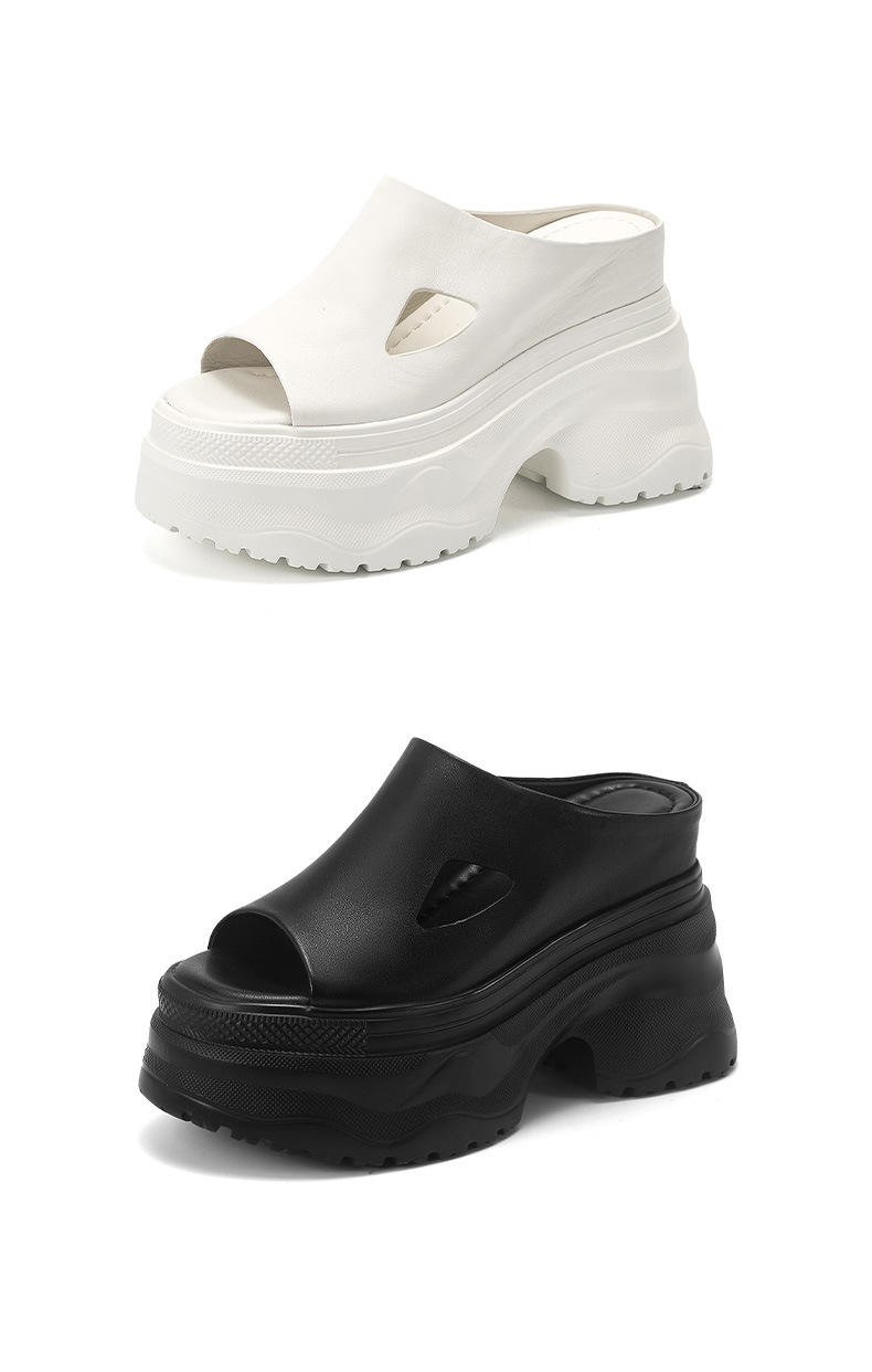 Sandal cao gót nữ hở mũi đế dày 12 cm, phong cách đường phố — màu đen, Trắng kem- chi tiết 14