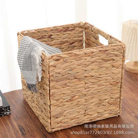 跨境编织水葫芦草手工编织收纳筐可折叠杂物衣物玩具储物收纳筐
