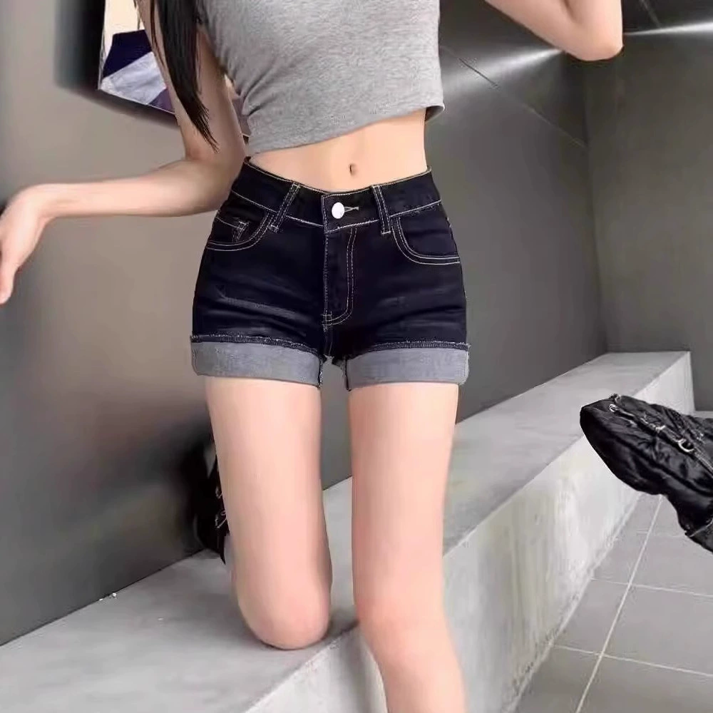 Темно-синяя дизайнерская джинсовая юбка с короткими шортами, летние sexy брюки, американский стиль, тренд сезона, высокая талия, A-силуэт