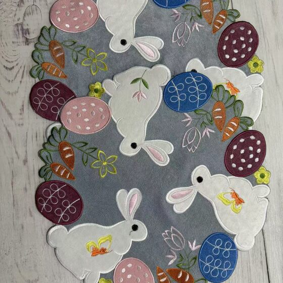 Factory wholesale embroidery patch three bunnies flower embroidery table flag plate pad Christmas tablecloth coffee table cloth