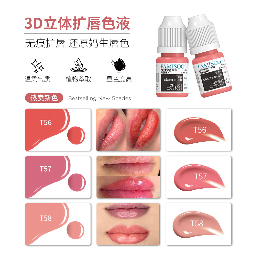 Resap Semi-Permanent Tattoo Pigment for Natural Pink Lips, 3D Lip Augmentation Liquid Pigment