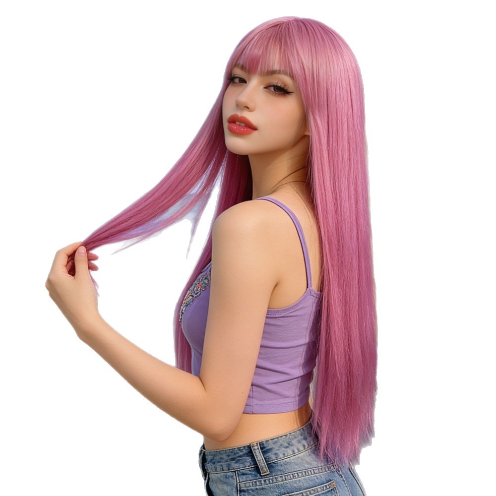 Peluca colorida de las mujeres de estilo japonés y coreano largo pelo recto fibra química teñido pelo falso mano rápida productos de transmisión en vivo en línea
