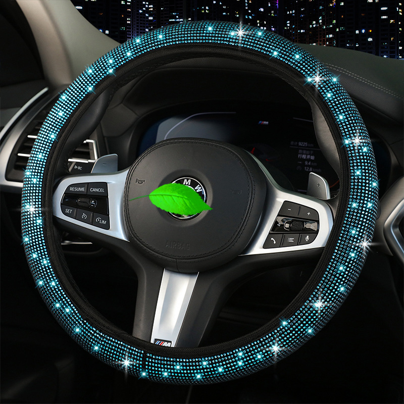 Nuevo coche volante cubierta primavera y verano completo diamante rhinestone perforación caliente sin anillo interior cubierta de la rueda de dirección transfronteriza Amazon