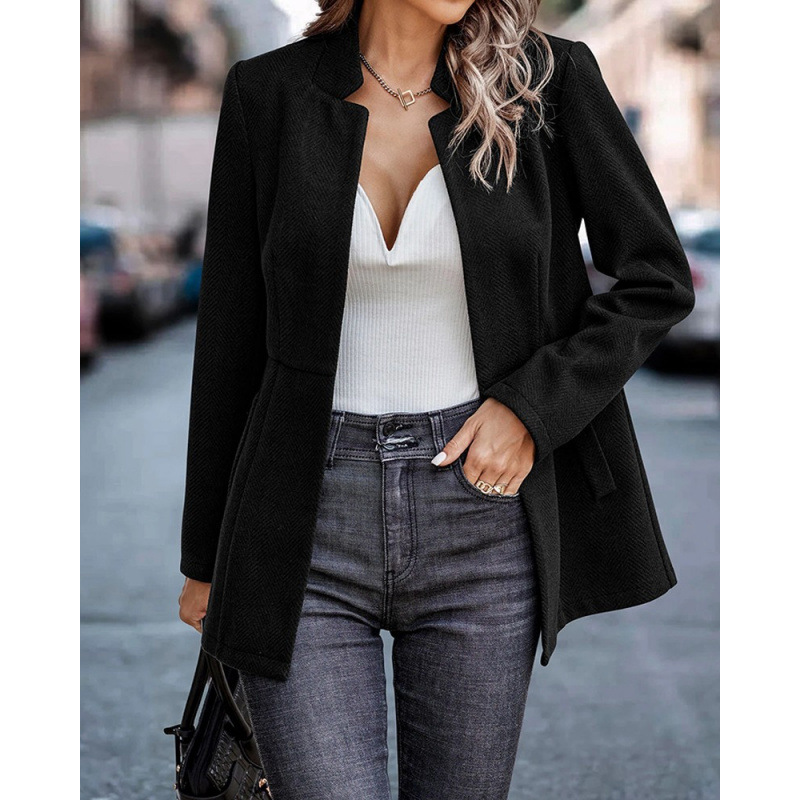 Autumn And Winter Simple Fashion Casual Solid Color Suit Cardigan Jacket Women's Temperament Top_voghion.com