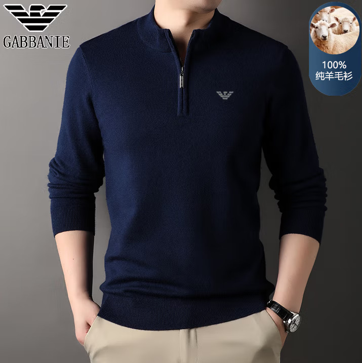 Winter New Men's Young and Middle-Aged Half Turtleneck Zipper Alpaca Knitwear Thickeneded Warm Long-Sleeved Knitwear