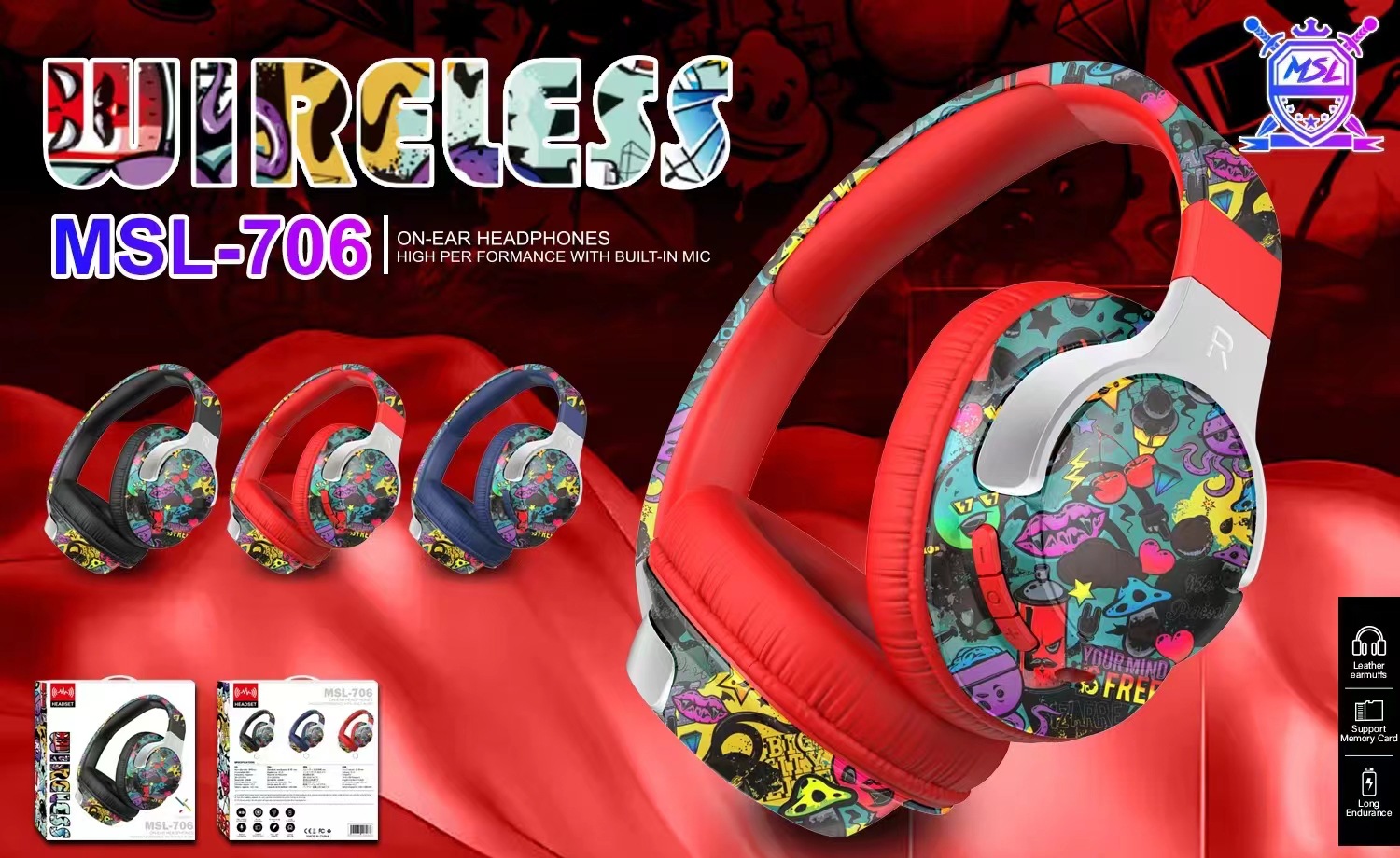 Comercio exterior explosivo auriculares Bluetooth auriculares inalámbricos marea nacional graffiti nuevo movimiento de música estéreo luminoso image 7