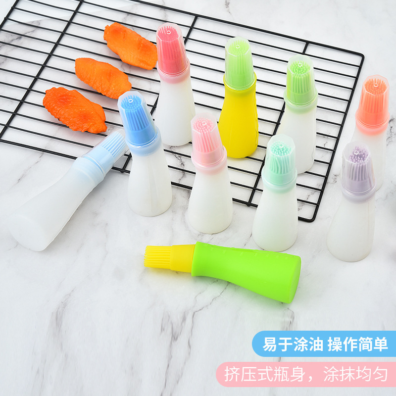硅胶弯嘴油瓶刷烹饪烙饼烧烤刷子烘焙挤酱沙拉酱刷便携歪身小油瓶