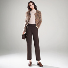 加大版毛呢小直筒烟管裤加绒裤子女冬高腰保暖大码中年妈妈九分裤