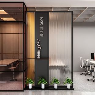 Simple Modern Changhong Glass Office Entrance Partition Iron Screen Company Front Desk Entrance Background Image Wall