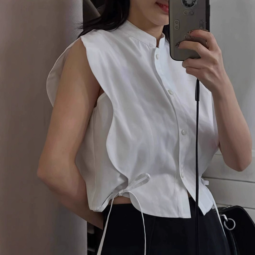 Сухой журавль весна и лето новый японский стиль свежий праздник ветер волны плечи короткая рубашка свободный жилет тонкий топ
