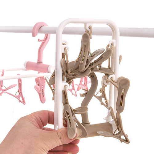 Multifunctional plastic 12-clip foldable clip for adult clothes hanging, windproof and non-slip underwear and socks, home drying clothes hanger