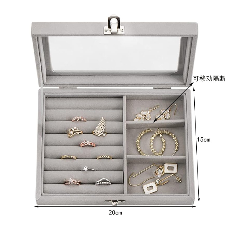 Ventana abierta caja de joyería pendientes collares de clasificación caja de almacenamiento de joyería caja de acabado de joyería casera caja de almacenamiento gris image 6