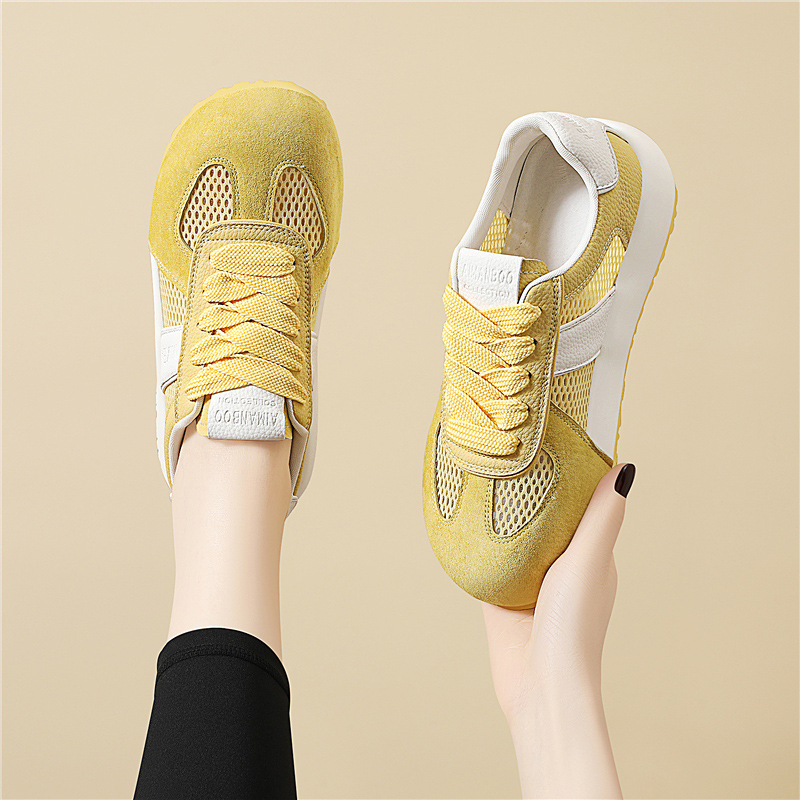 Giày sneaker nữ đế dày phối màu thời trang xuân hè 2026, lưới thoáng khí — 7115 Màu xanh lá cây, 7115 Màu vàng, 7115-1 Trái cây xanh, 7115 -1 Màu vàng