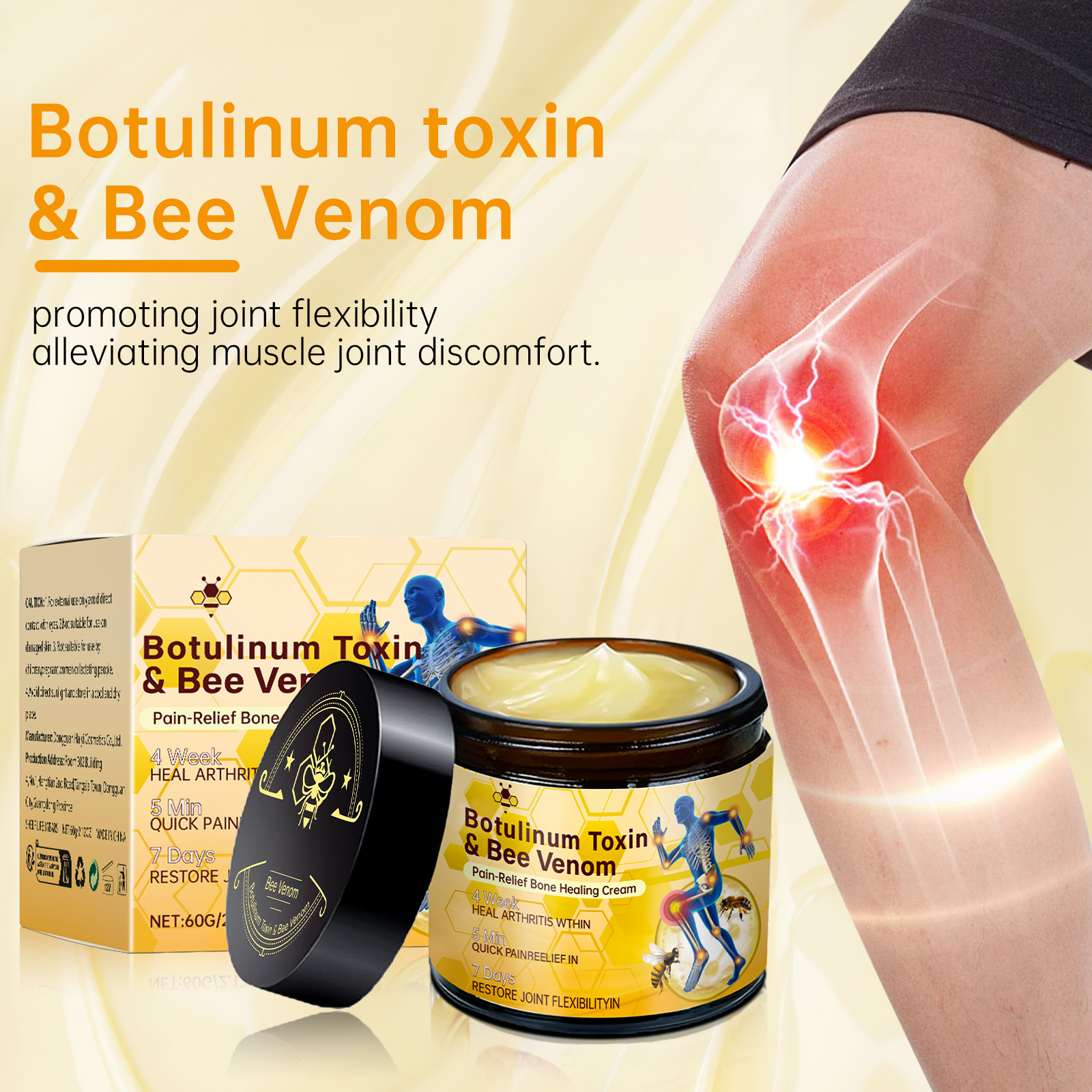 Ostación externa de Amazon TK transfronteriza para aliviar las molestias, masaje corporal, crema nutritiva y suave para articulaciones de veneno de abeja 60g