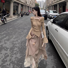 新中式古风连衣裙女早秋季温柔风气质氛围感超仙女不规则长裙套装