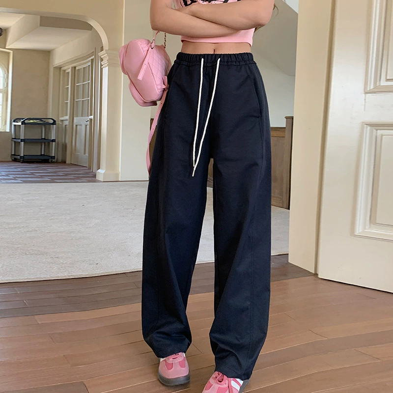 Comfortable autumn fitted casual trousers, American style, loose straight fit, drawstring, elastic waist