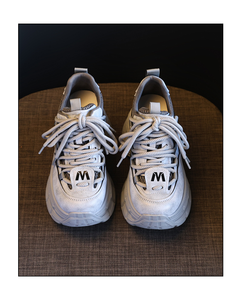 Giày sneaker nữ đế dày tăng chiều cao, mặt lưới thoáng khí, phong cách bánh xốp — Màu be chi tiết 22