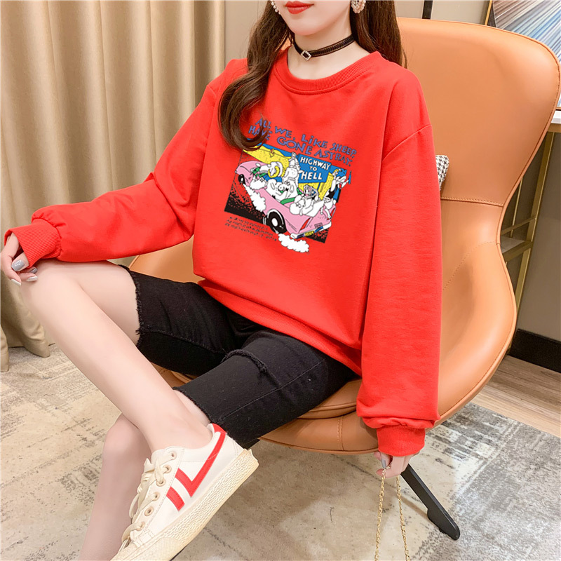 薄款衛衣女春季韓版女裝印花白羊汽車寬松圓領長袖學生休閑上衣女