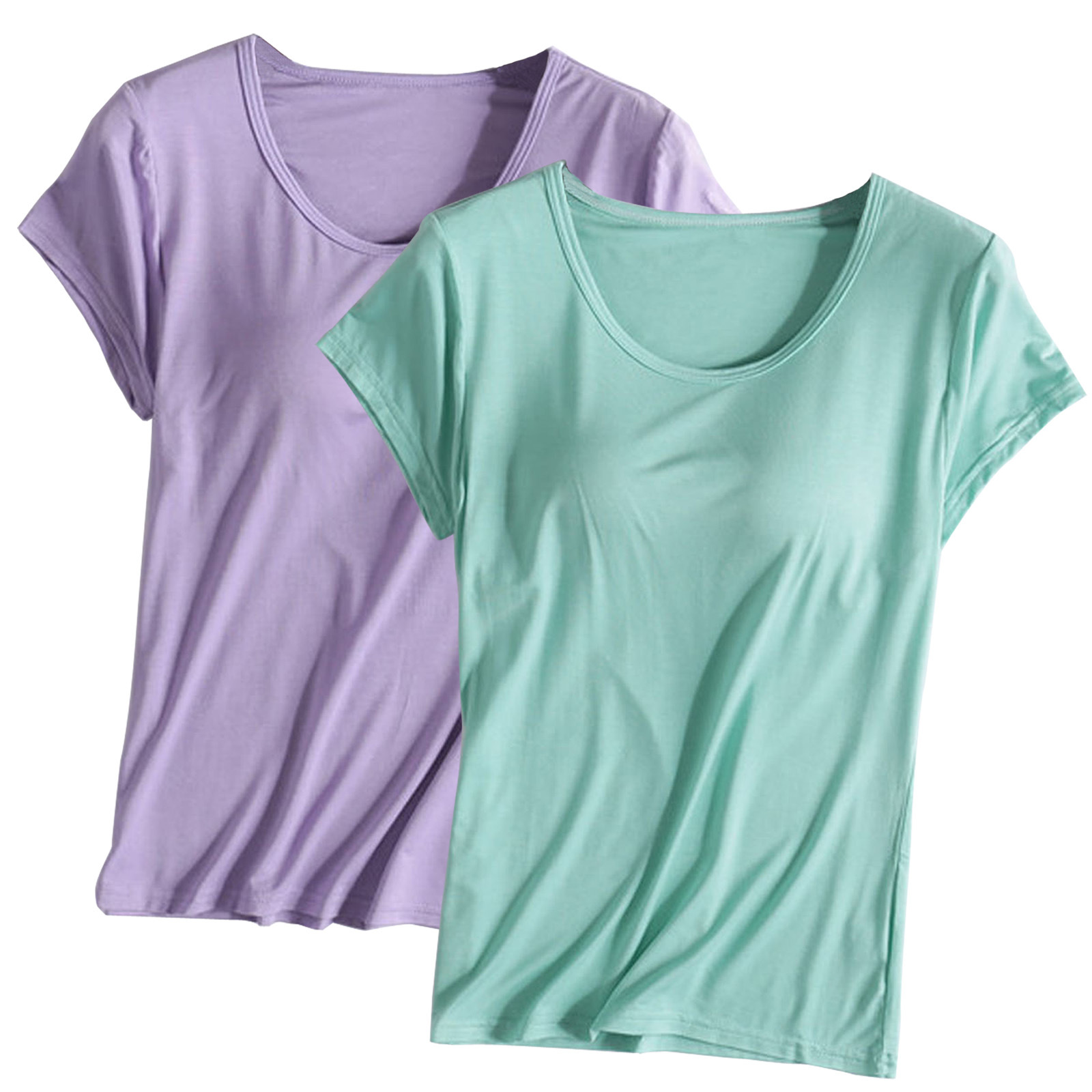 Two-piece Summer Modal Women's Short-sleeve with Chest Pad Cup One-piece Half-sleeve T-shirt Home Clothes