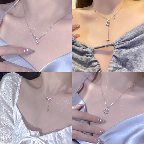 Sparkling and adorable~ Star and moonstone necklace for women, light luxury ins niche design, temperament, gift to girlfriend