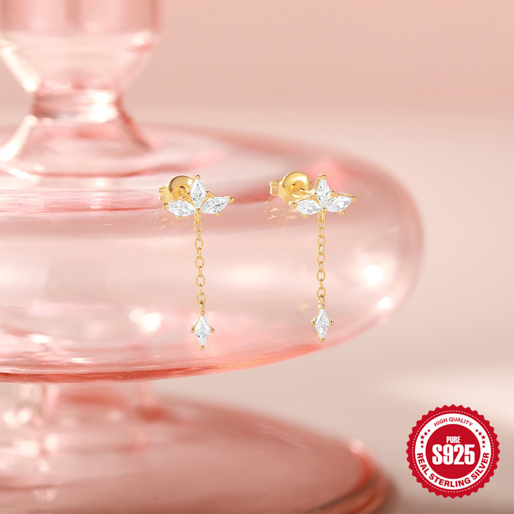 Elementos de arco iris de moda europea y americana Sencillo plata de ley s925 personalidad diaria con pendientes de circón de ojo de caballo