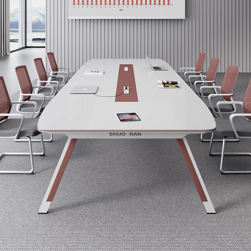 Office Meeting Table and Chair Combination Long Table Simple Modern 10-Person Meeting Room Reception Negotiation Desk Light Luxury High Level